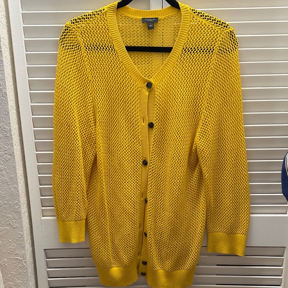 Ann Taylor Factory Yellow Mesh Cardigan